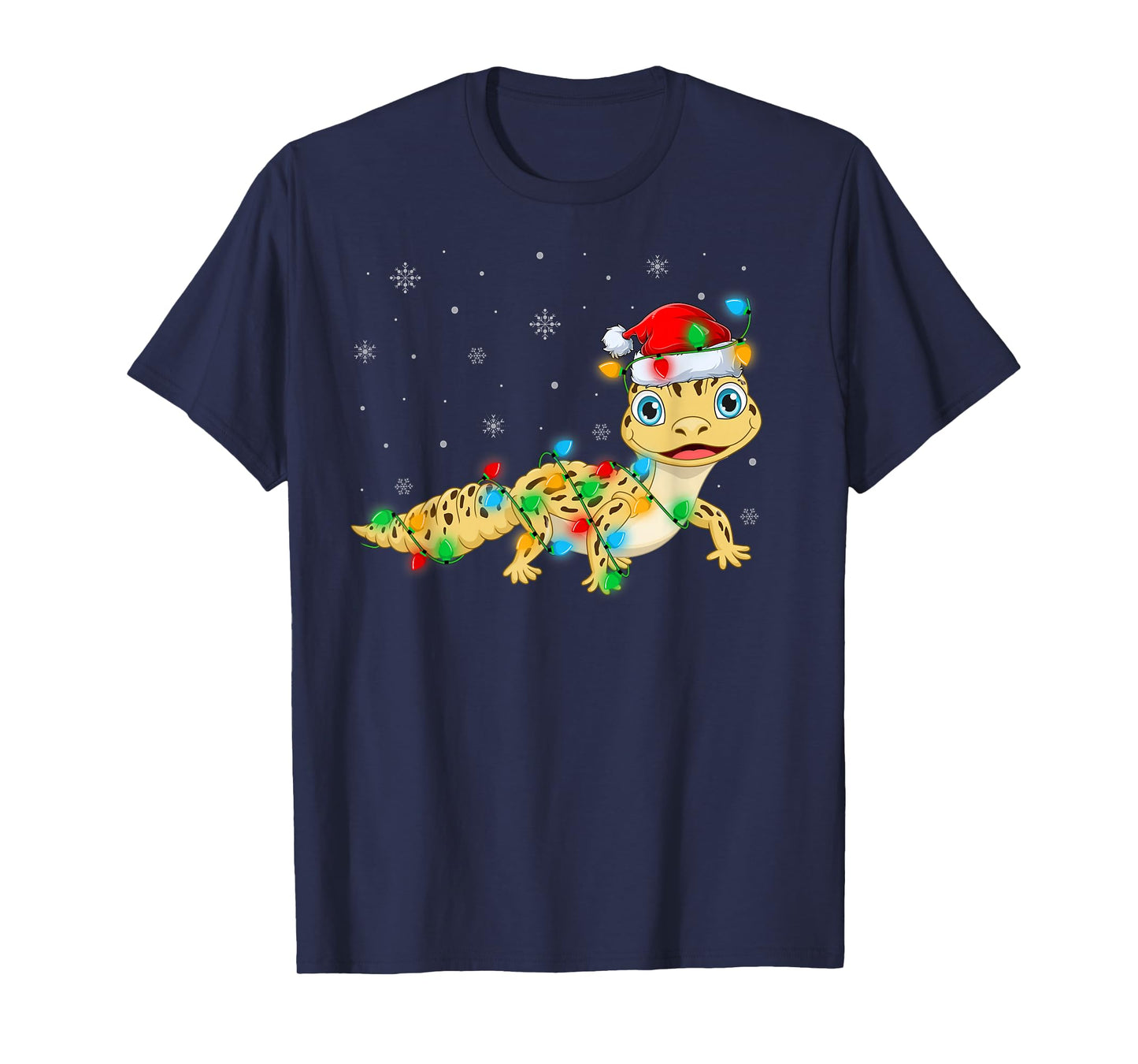 Gecko Lizard Christmas Lights Funny Santa Hat Xmas T-Shirt