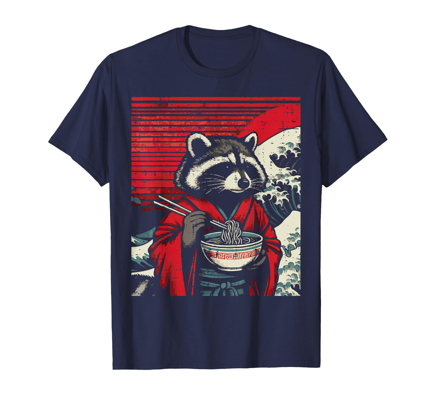 Raccoon Kimono Eating Ramen Japanese Food Art Men Women Kids T-Shirt