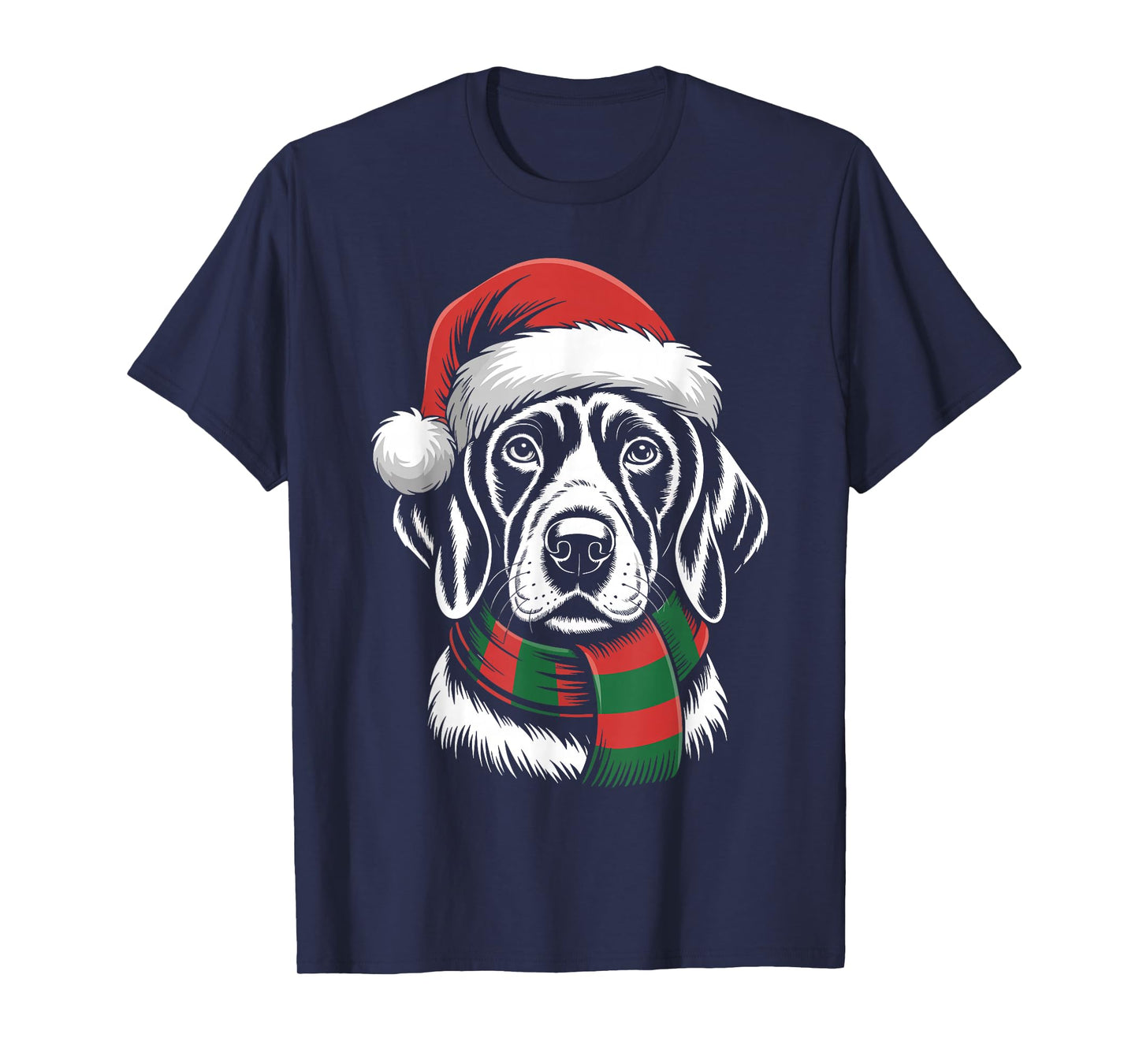 German Shorthaired Pointer Dog Santa Hat Scarf Xmas Costume T-Shirt