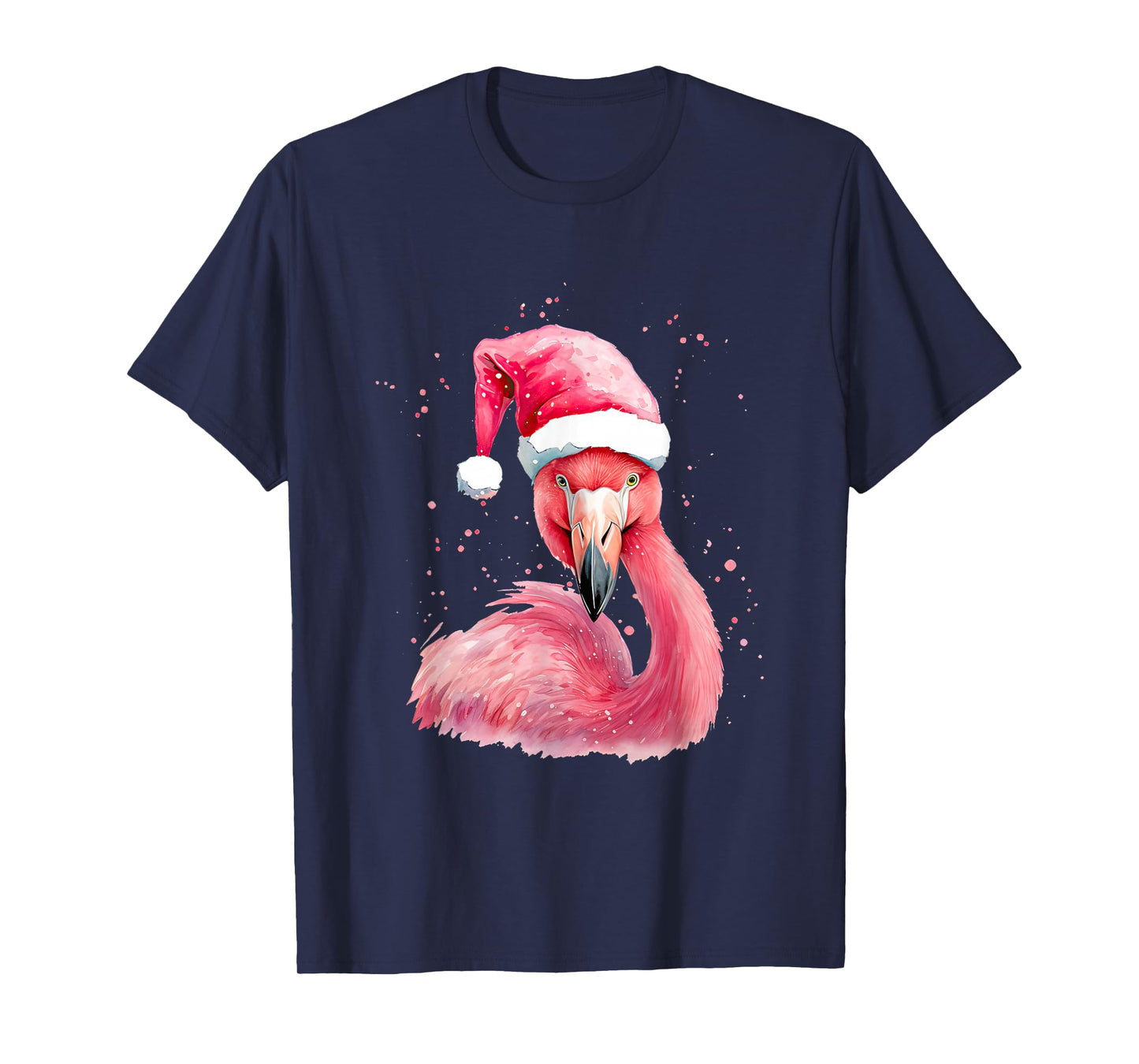 Funny Flamingo Watercolor Christmas Secret Santa hat Xmas T-Shirt