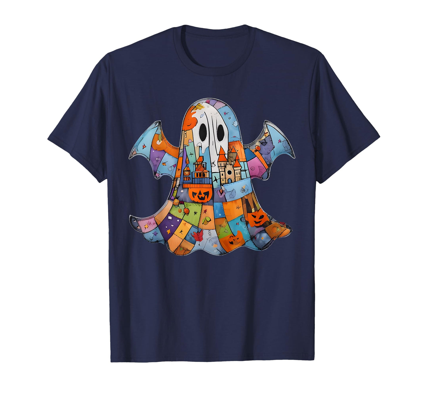 Retro Halloween Ghost Floral Patchwork Haloween Girls Kids T-Shirt