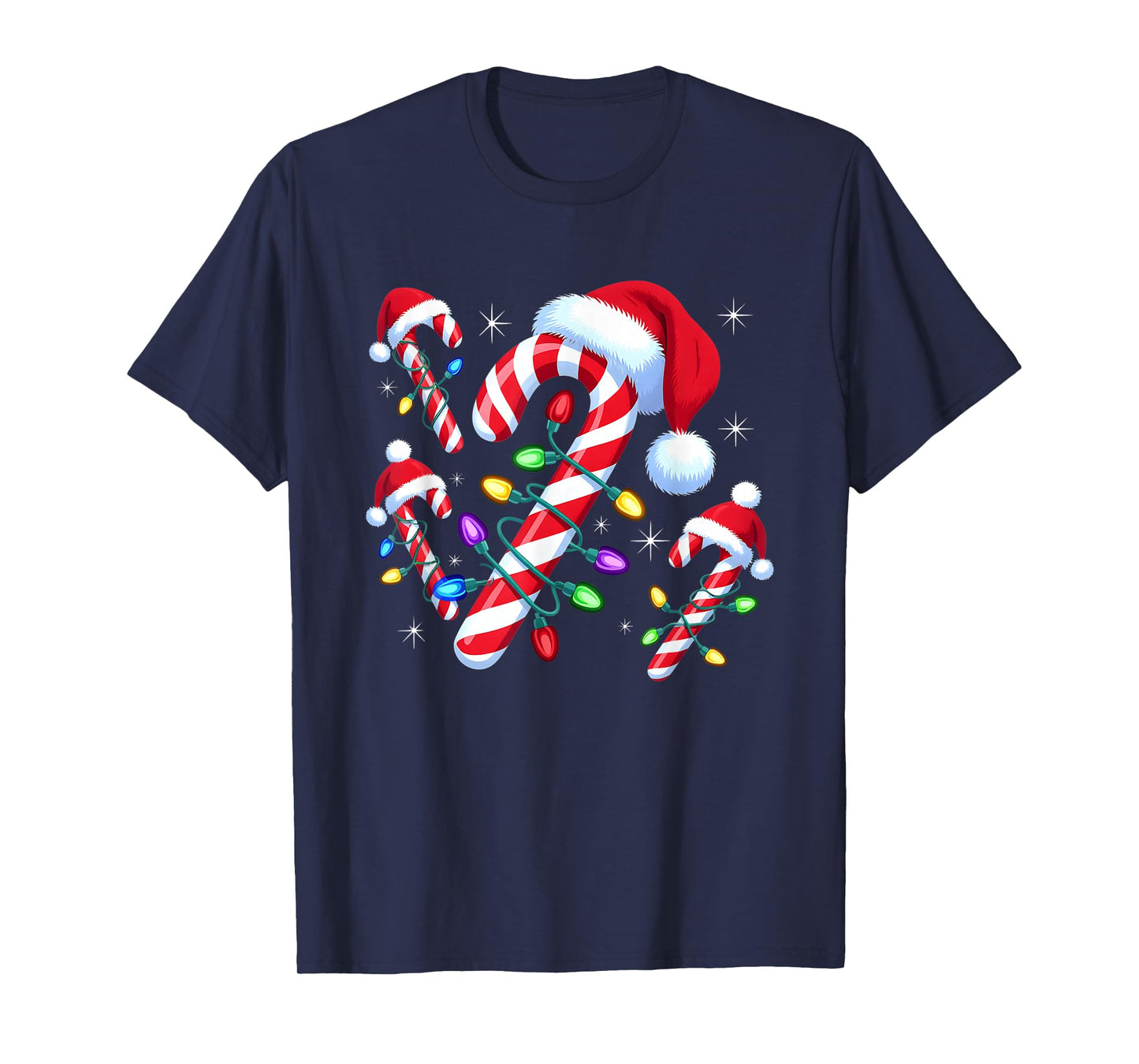 Christmas Candy Cane Santa Hat Xmas Lights Men Women Kids T-Shirt