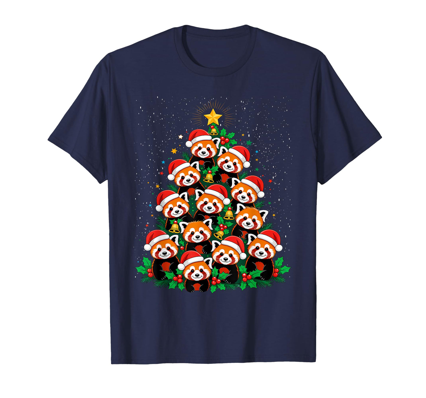 Animal Xmas Tree Santa Hat Red Panda Christmas T-Shirt