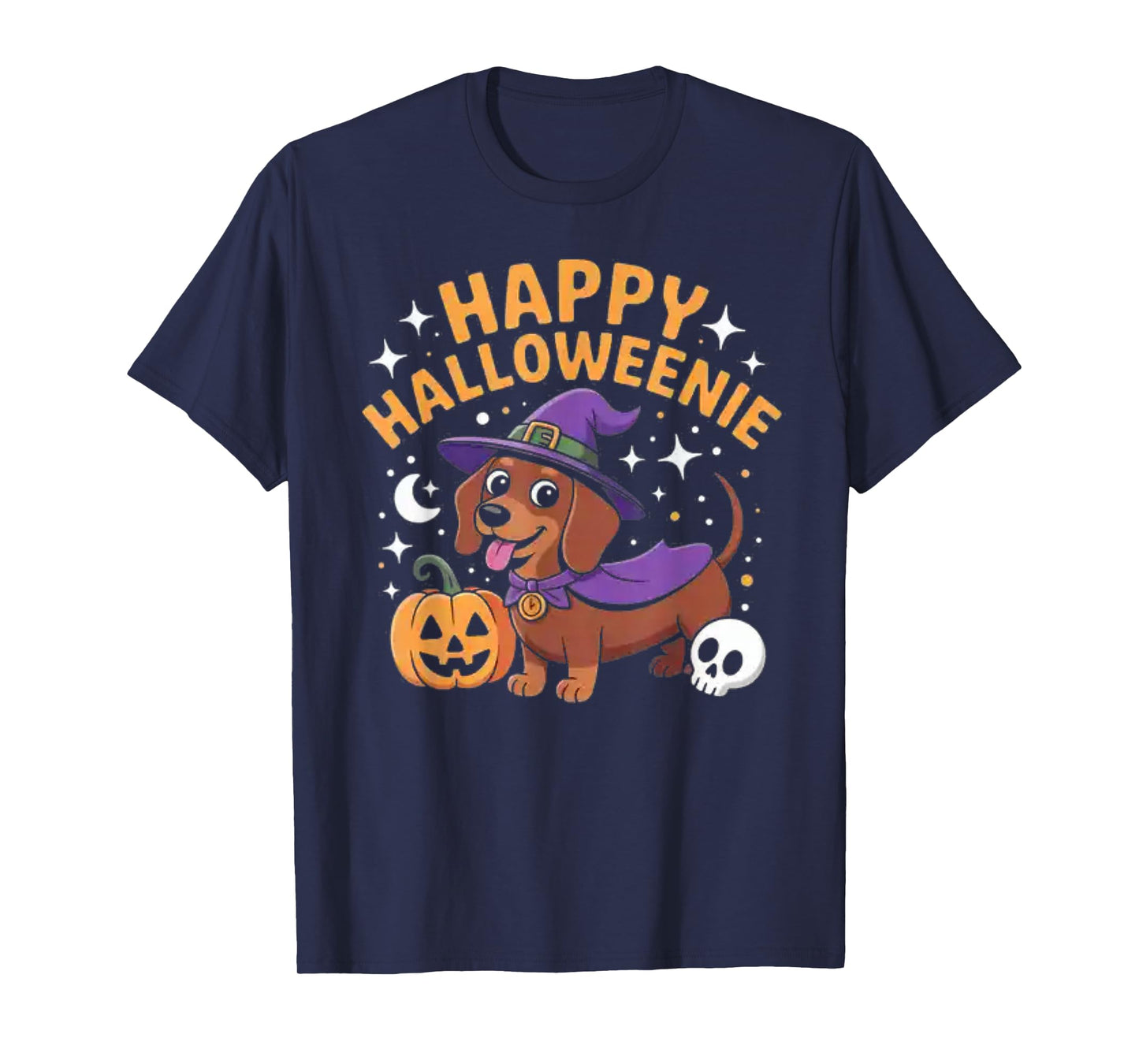 Dachshund Weiner Dog Witch Happy Halloweenie T-Shirt