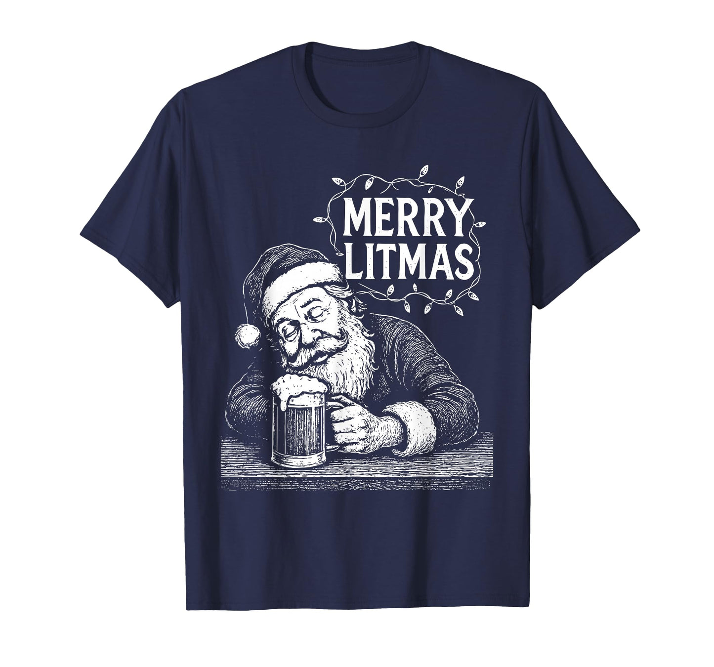 Merry Litmas Funny Drunk Santa Beer Lover Christmas T-Shirt