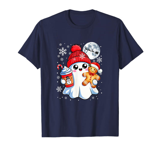Cute Boo Holding Santa Gingerbread Coffee Christmas Family T-Shirt