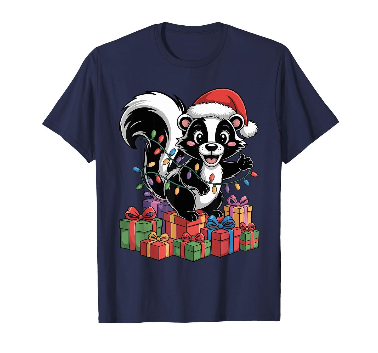 Funny Skunk Santa Hat Animals Lovers Ugly Christmas Pajamas T-Shirt