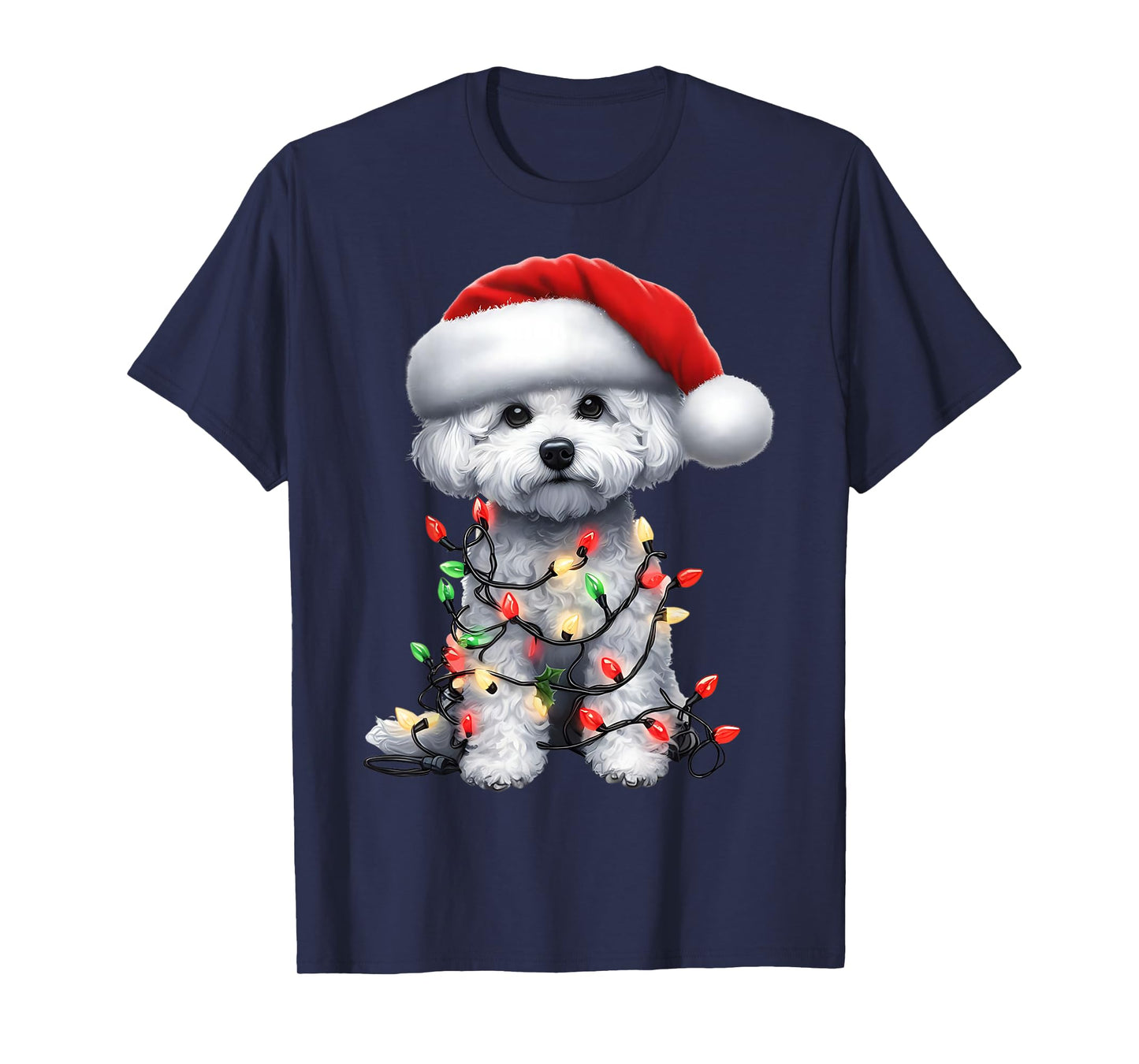 Bichon Frise Dog Christmas Lights Santa Hat Dog Lover T-Shirt