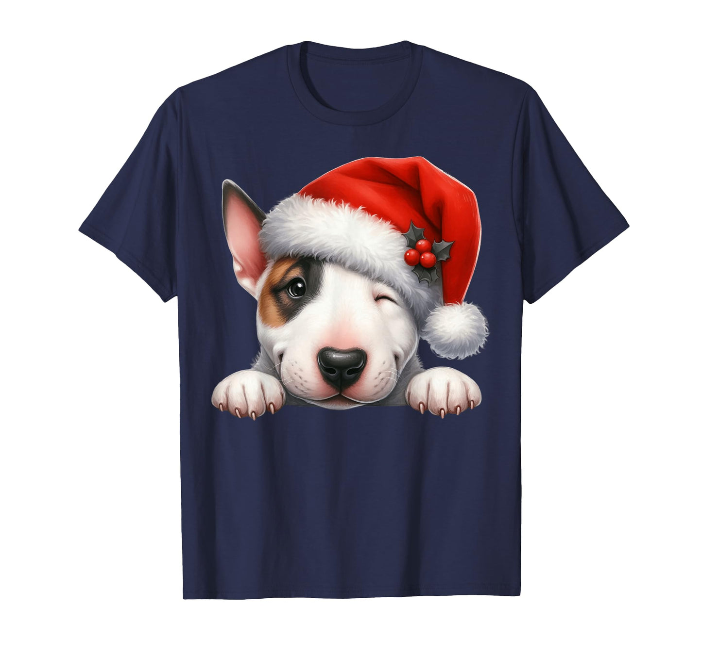 Bull Terrier Dog Christmas Santa Hat Dog Mom Dad T-Shirt