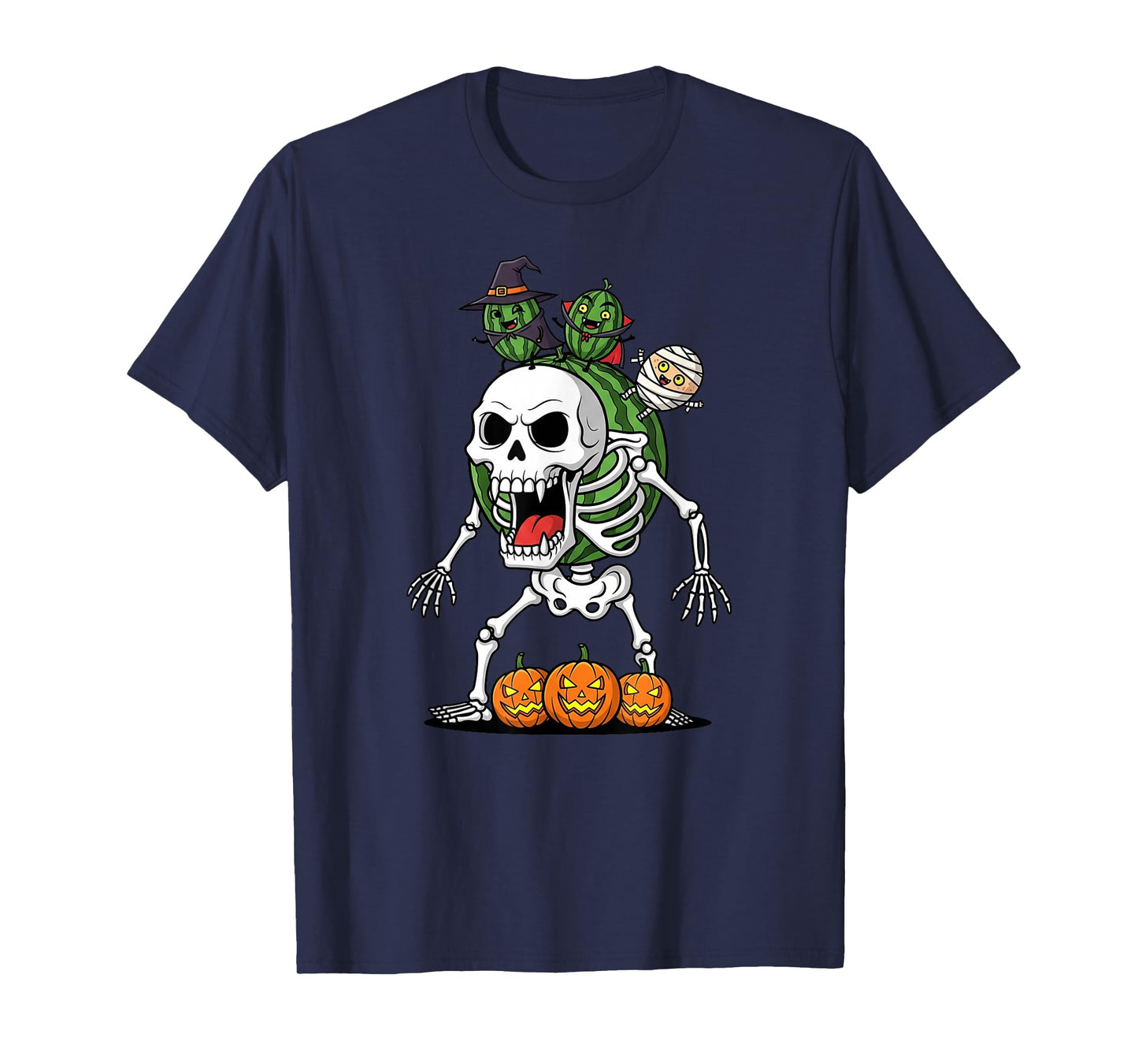Watermelon Skeleton Mummy Witch Halloween Kids Mens Womens T-Shirt
