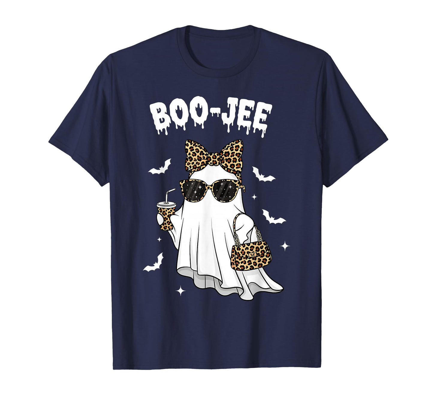 Coquette Leopard Ghost Coffee Boo-JEE Halloween Boujee Ghost T-Shirt