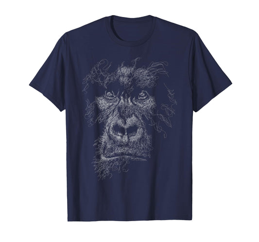 gorilla face scribble art head for lover Silverback animals T-Shirt