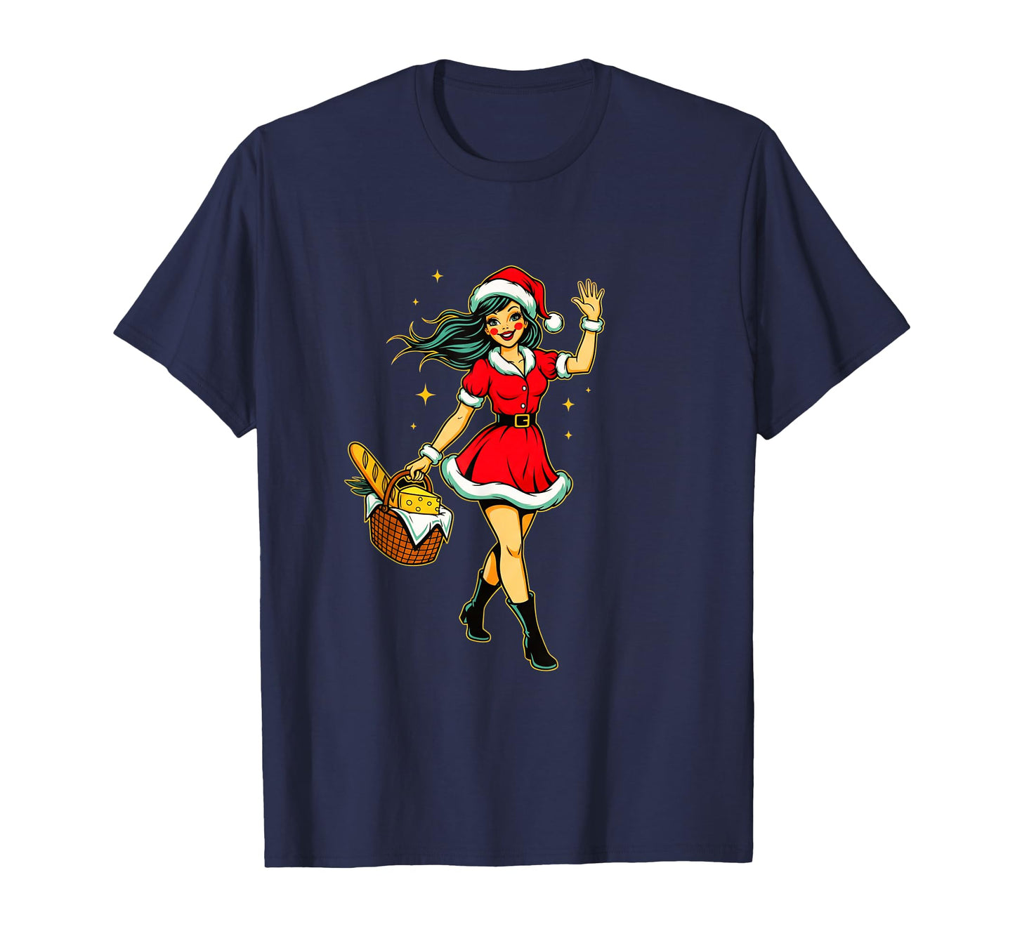 Christmas Foodie Santa Girl Funny Retro Holiday Market Humor T-Shirt