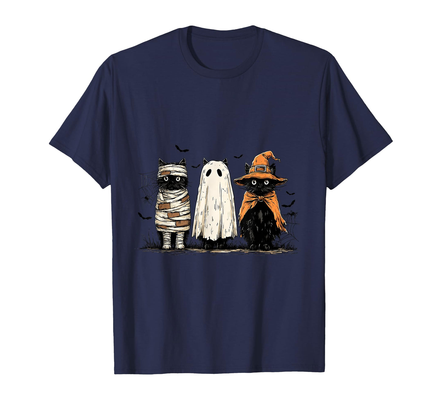 Black Cat Pumpkin Ghots Cat Retro Halloween Cat Mama Autumn T-Shirt