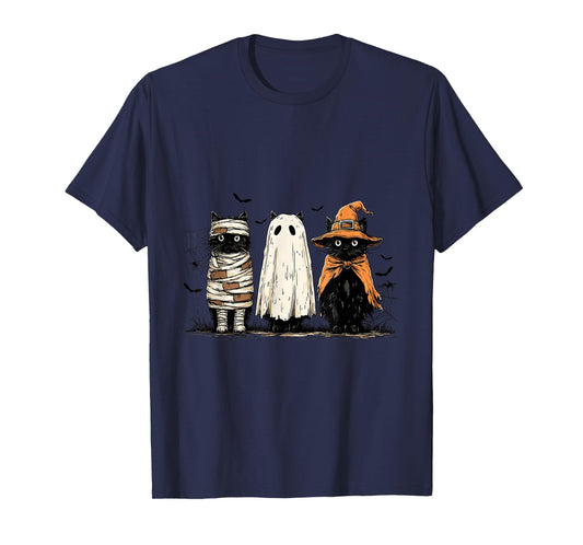 Black Cat Pumpkin Ghots Cat Retro Halloween Cat Mama Autumn T-Shirt