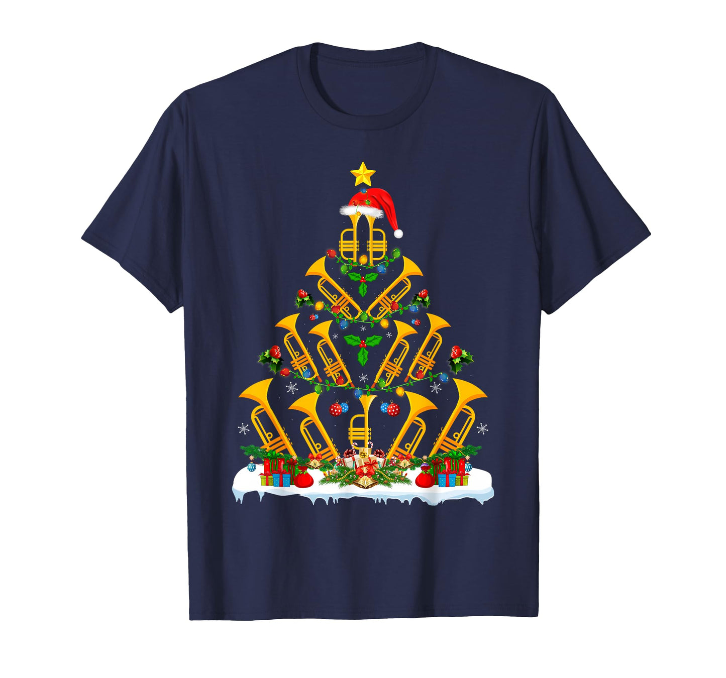 Trumpet Christmas Tree Lights Funny Music Lover Musical Xmas T-Shirt