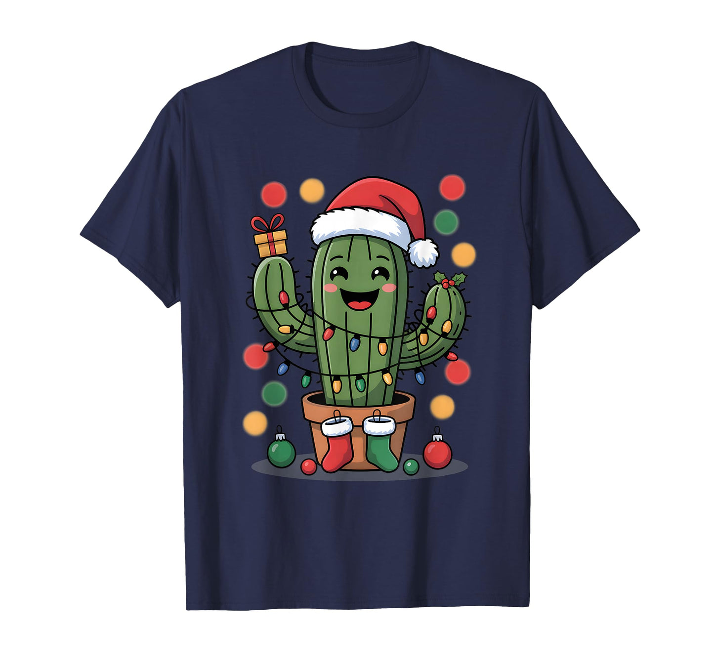 Funny Christmas Cactus Santa Holiday Lights T-Shirt