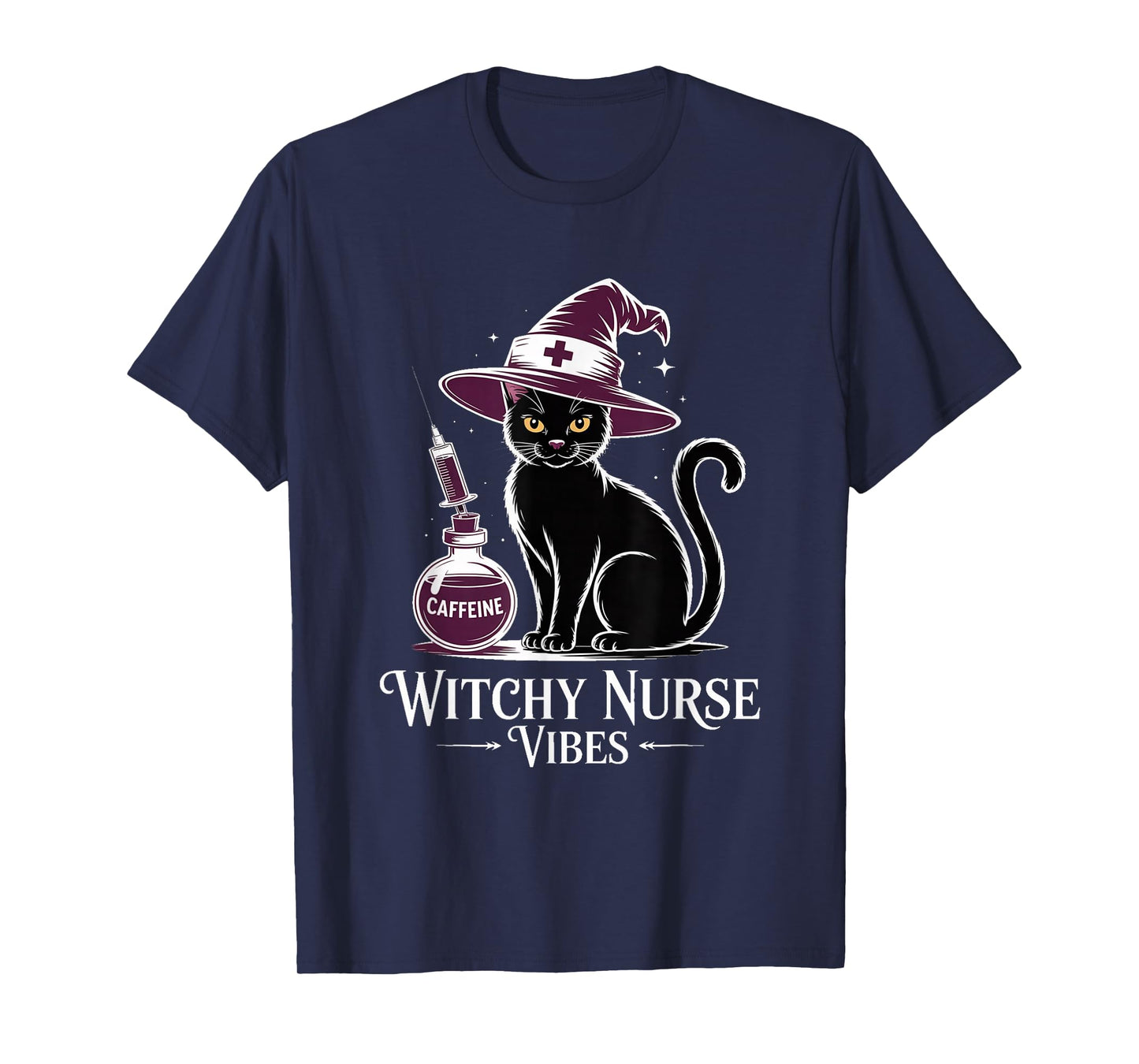 Witchy Nurse Vibes Black Cat Halloween | Magical Cat Mom T-Shirt
