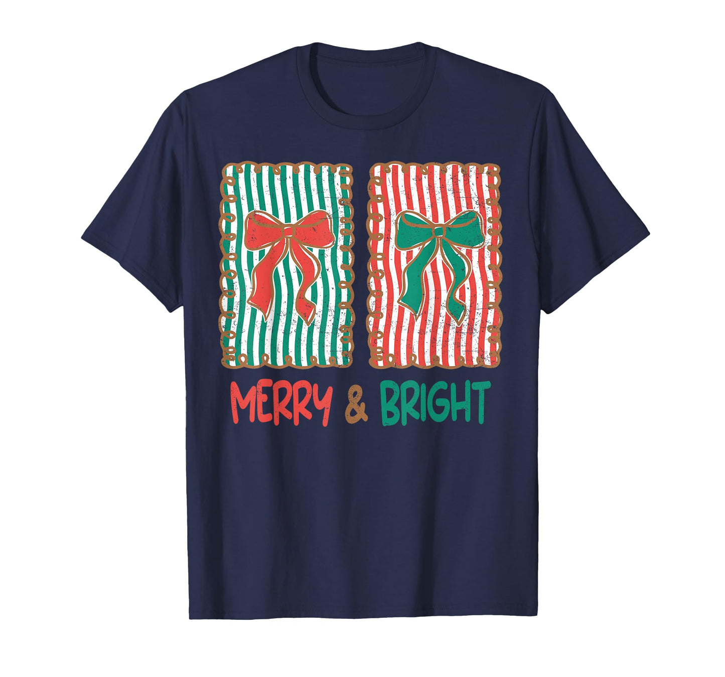Merry & Bright Christmas Xmas Coquette Bow Pajamas Holiday T-Shirt