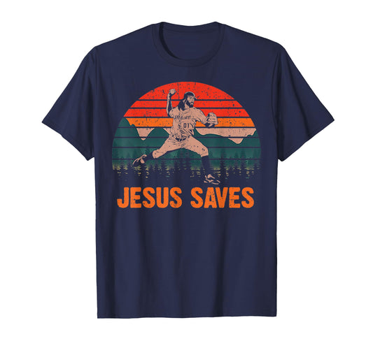Vintage Jesus Saves Baseball Pitcher Retro 80s T-Shirt