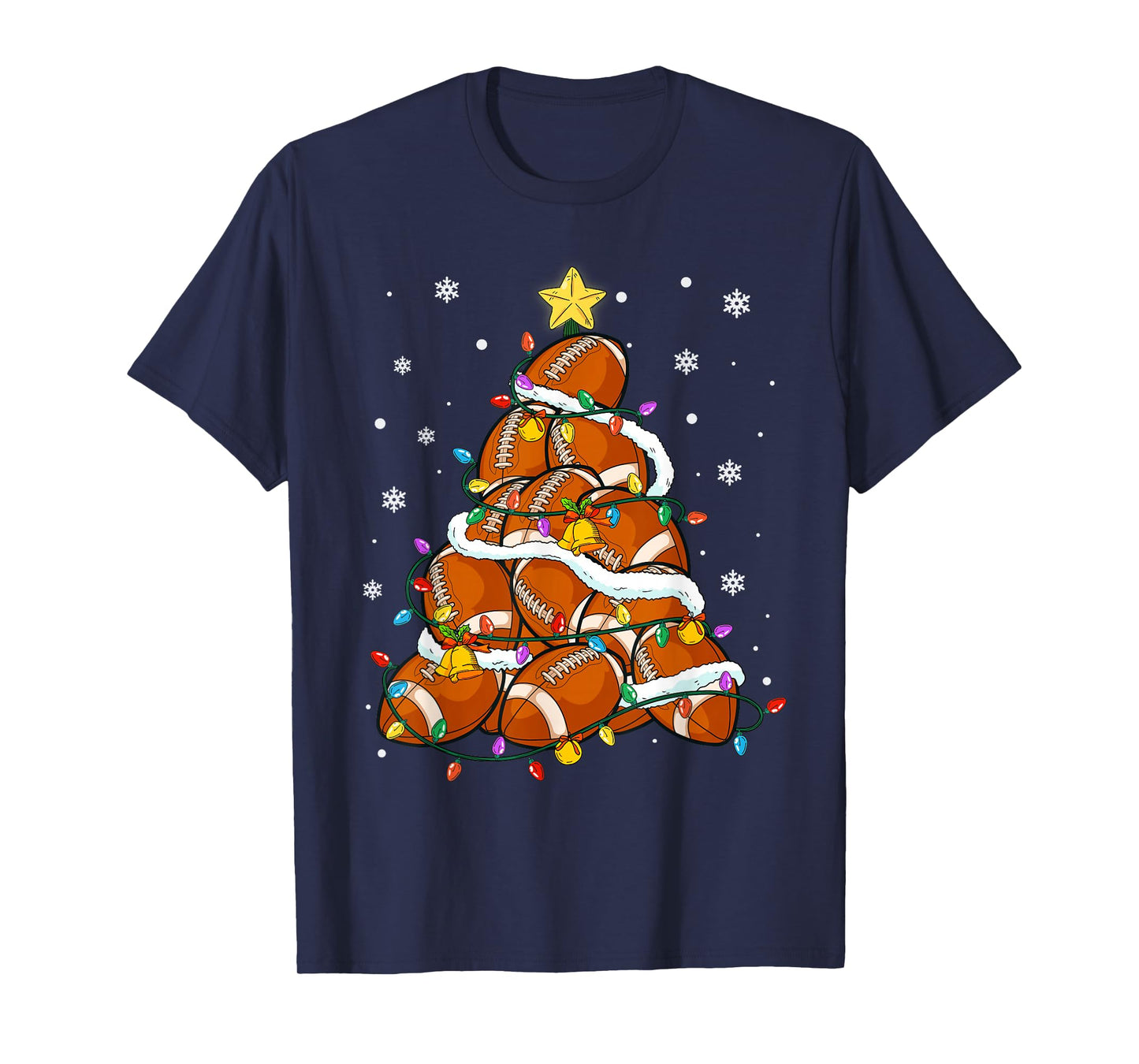 Football Christmas Tree Lights Santa Xmas Sport Men Boy Kids T-Shirt