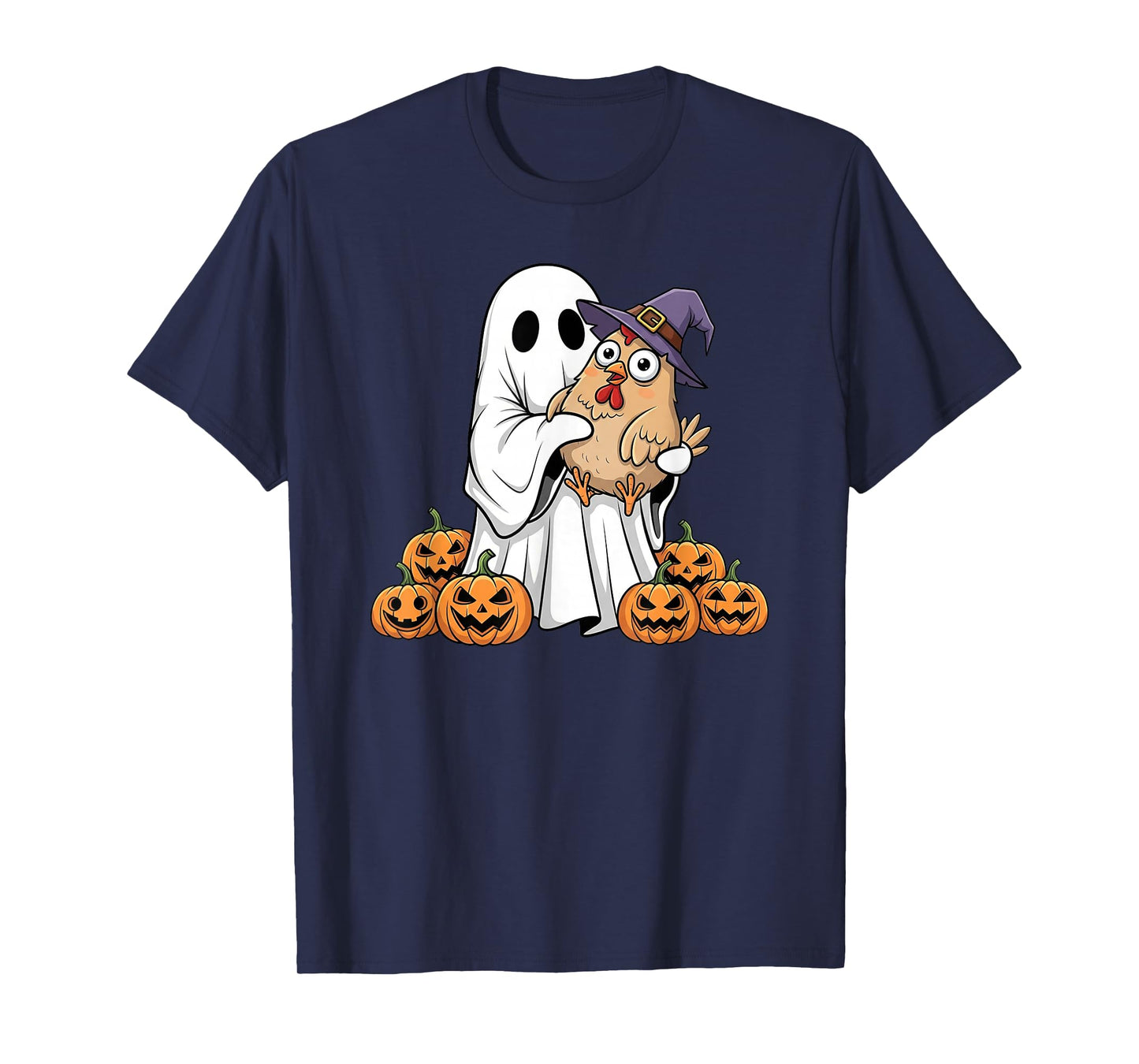Funny Ghost Chicken Pumpkin Halloween Kids Mens Womens T-Shirt