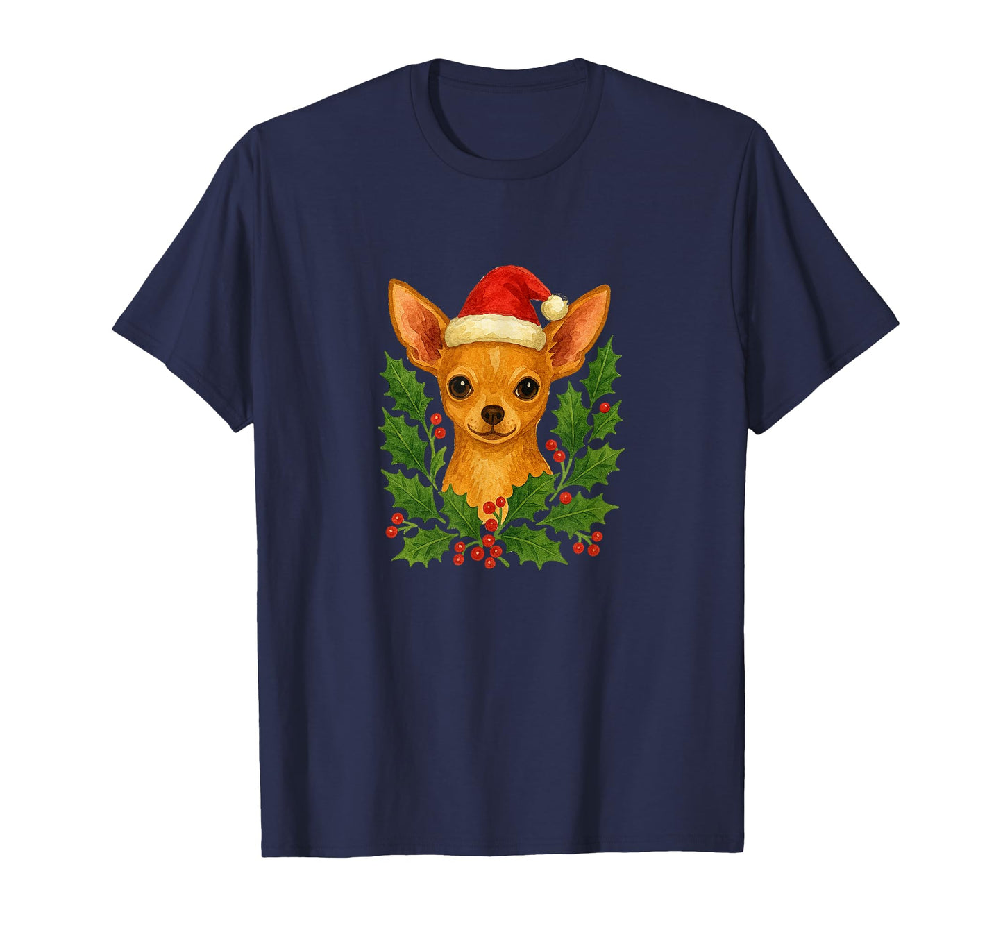 Christmas Chihuahua Holiday Lights Santa Hat Winter Festive T-Shirt