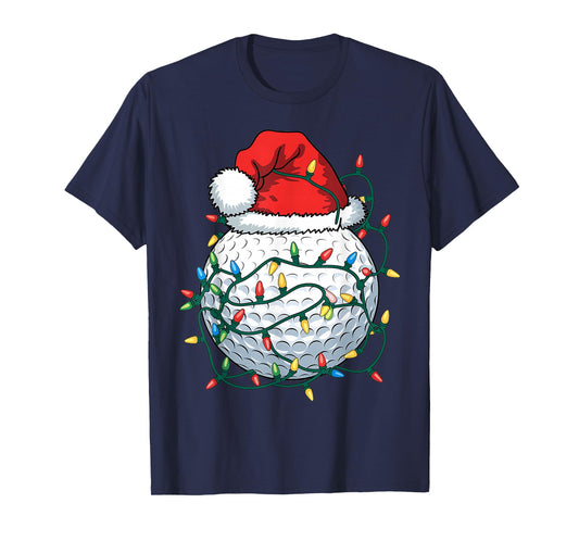 Golf Ball Santa Hat Men Womens Christmas Golfing Xmas Lights T-Shirt