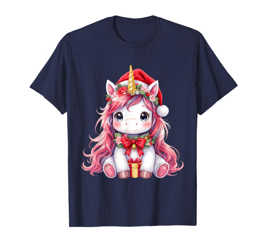 Cute Unicorn Magical Christmas Girls Kids Santa Xmas T-Shirt