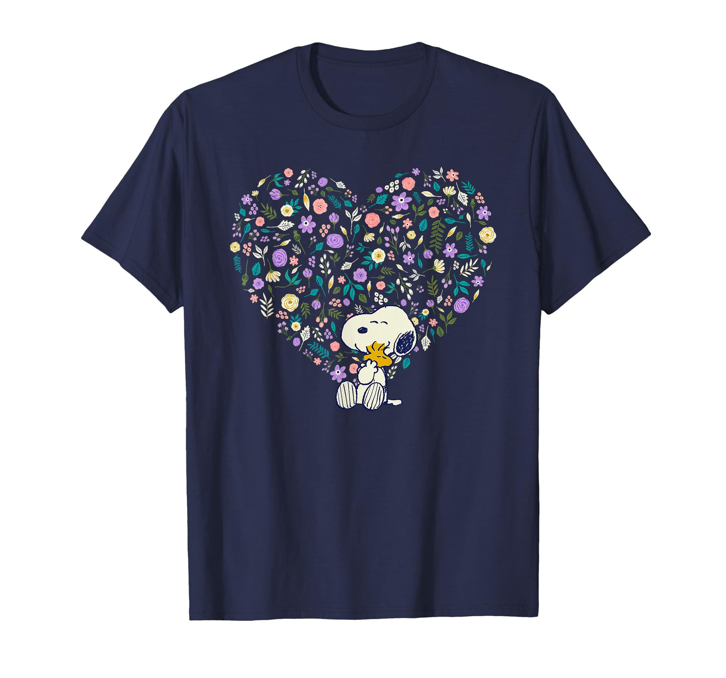 Peanuts Snoopy & Woodstock Hug Floral Heart T-Shirt