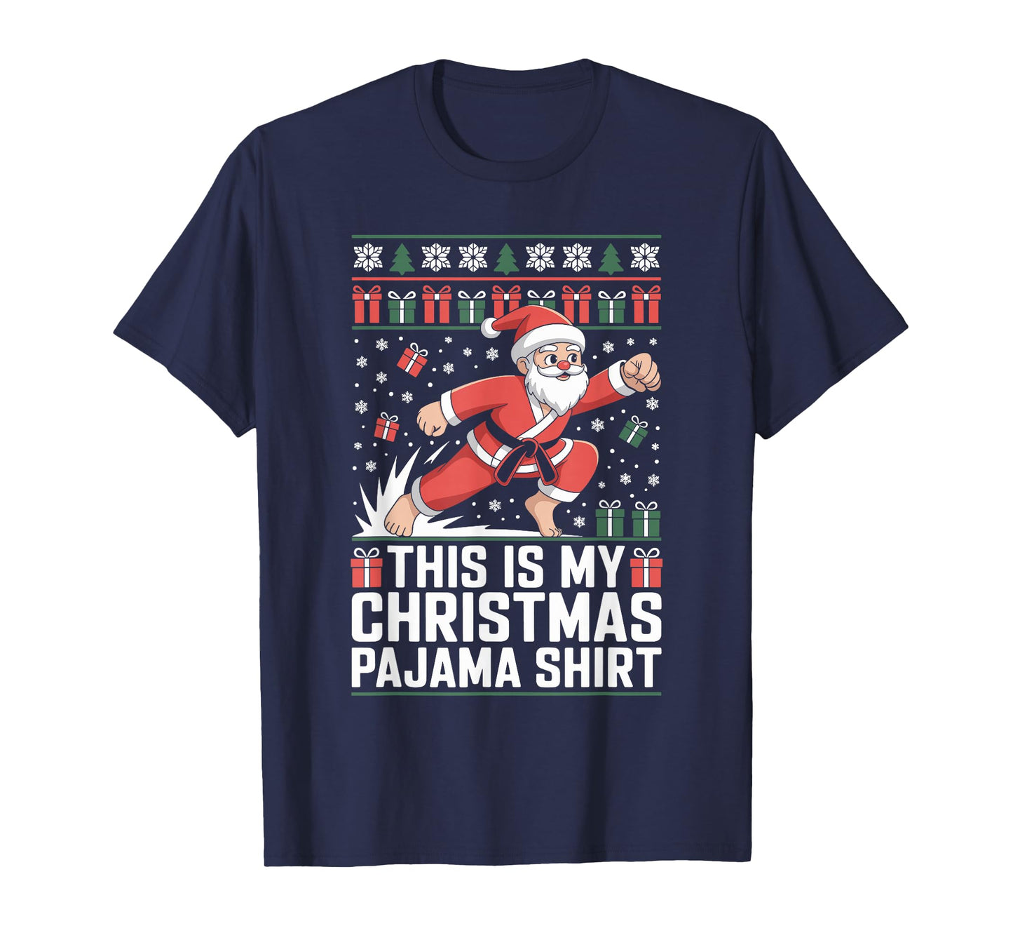 Santa Claus Karate Ugly Christmas Sweater Martial Arts T-Shirt