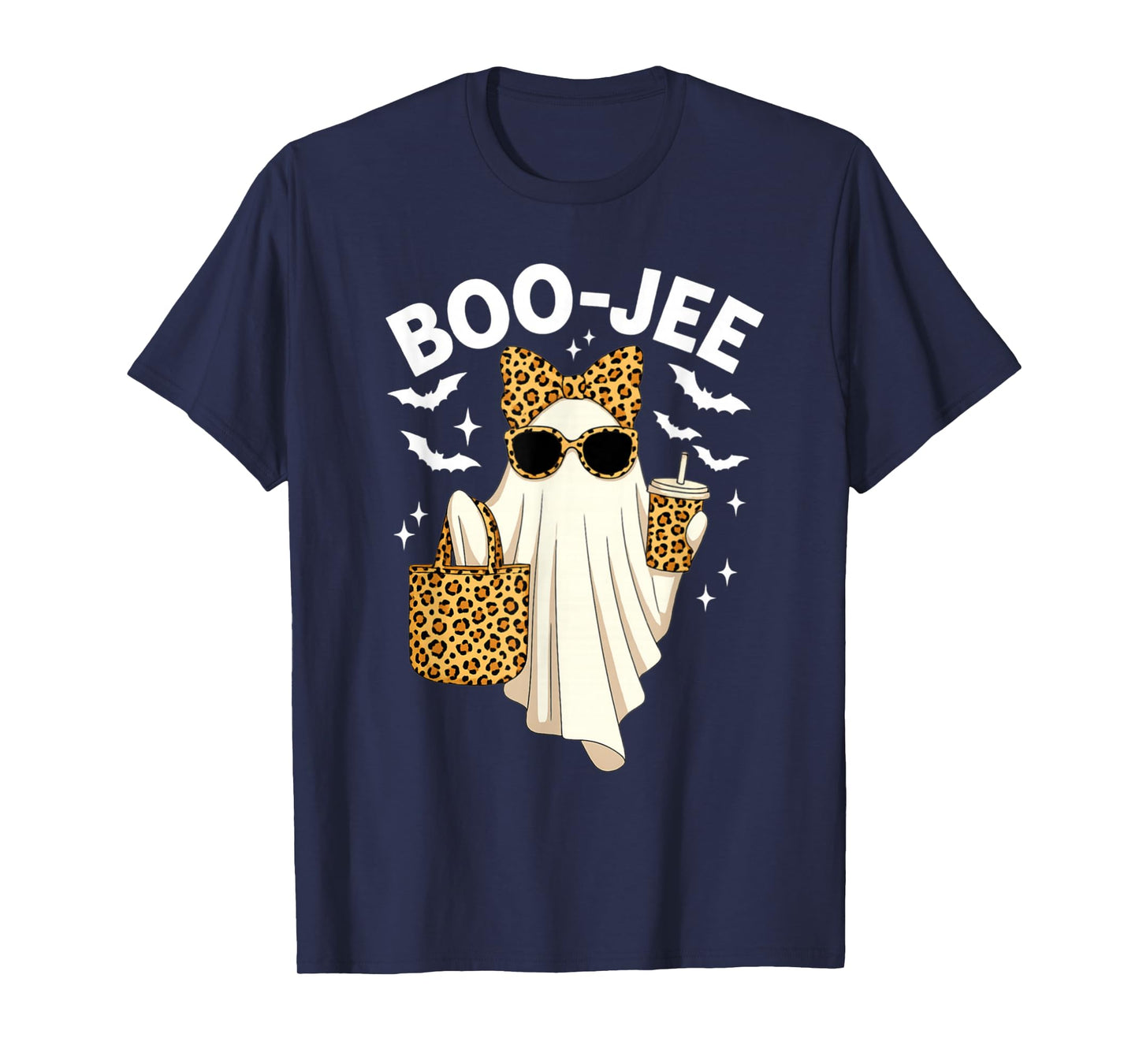 Halloween Boujee Ghost Coquette Leopard Ghost Coffee Boo-JEE T-Shirt