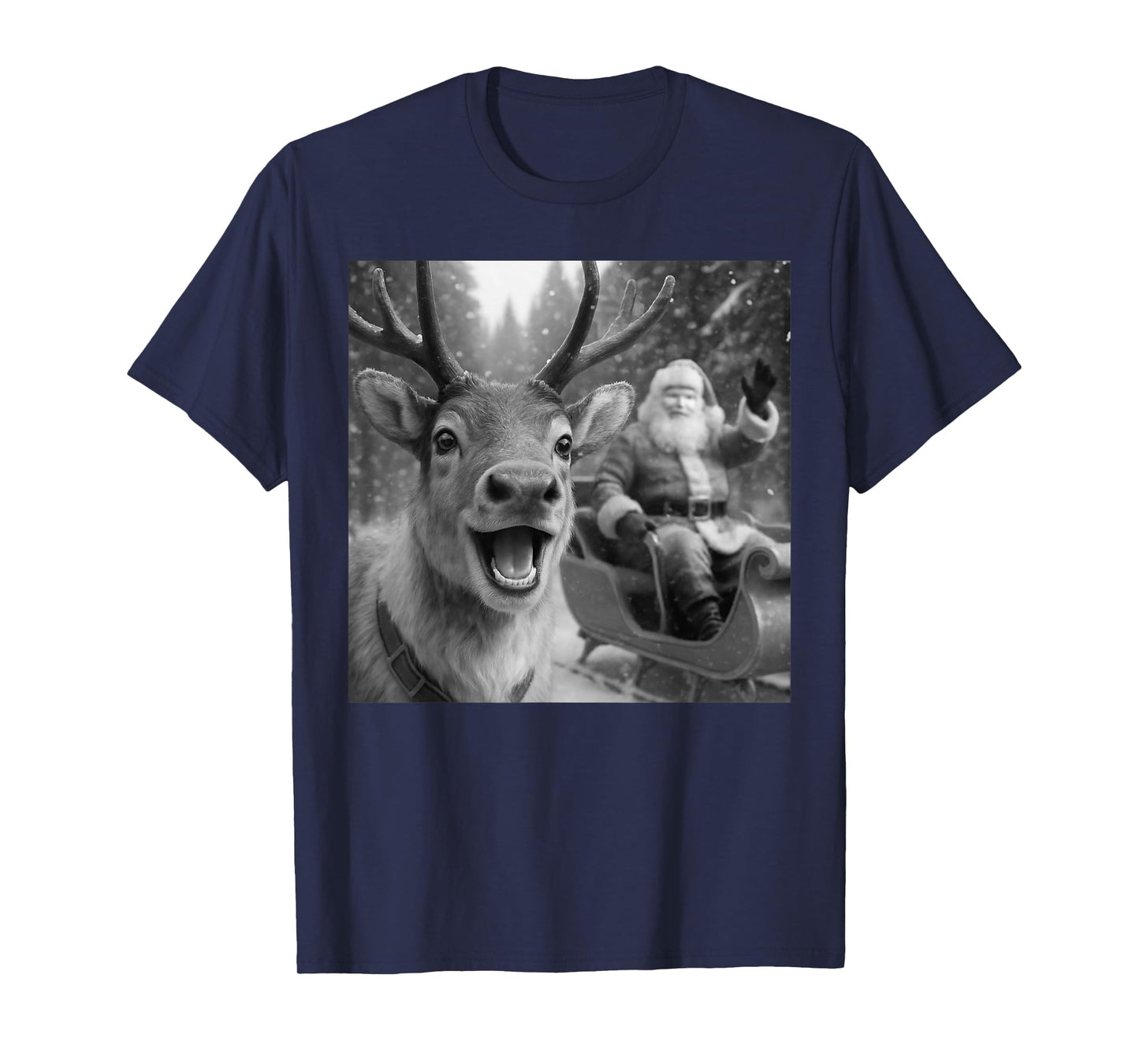Funny Santa Claus in Sleigh with Reindeer Christmas Holiday T-Shirt