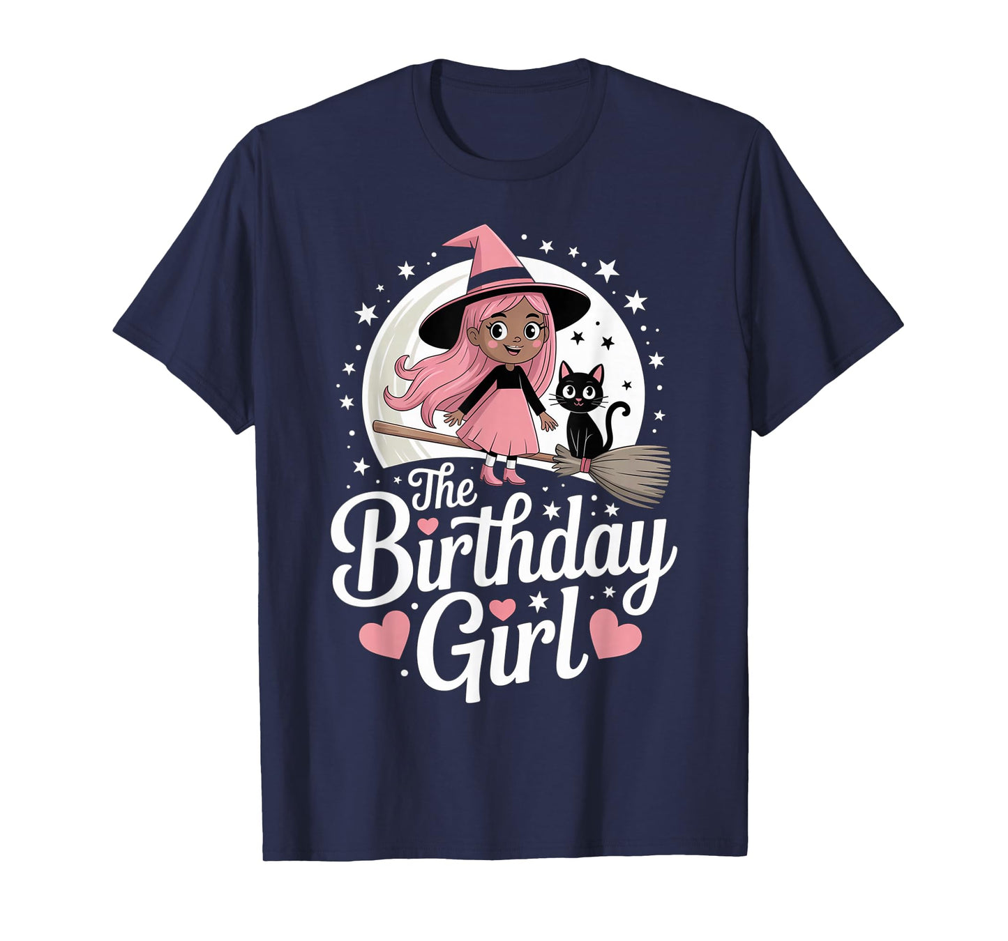 Halloween Birthday Girl Black Witch Melanin October Kids Cat T-Shirt