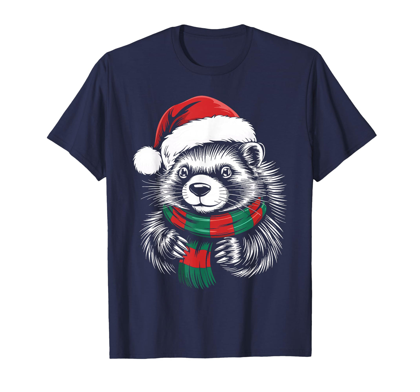 Porcupine Xmas Santa Hat Scarf Christmas Costume T-Shirt