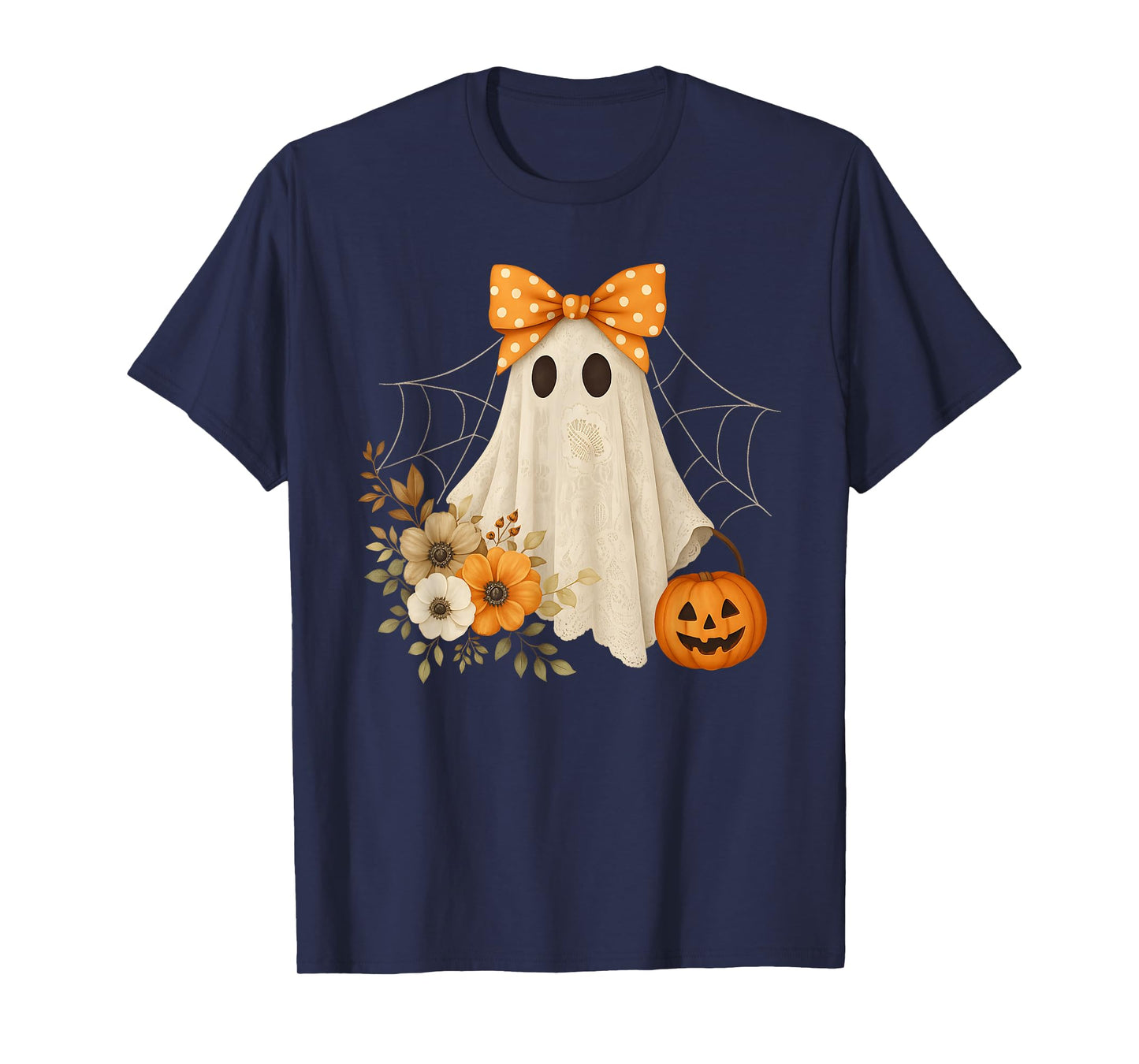 Coquette Ghost Halloween Flower Ghost Spooky Lace Ghost T-Shirt