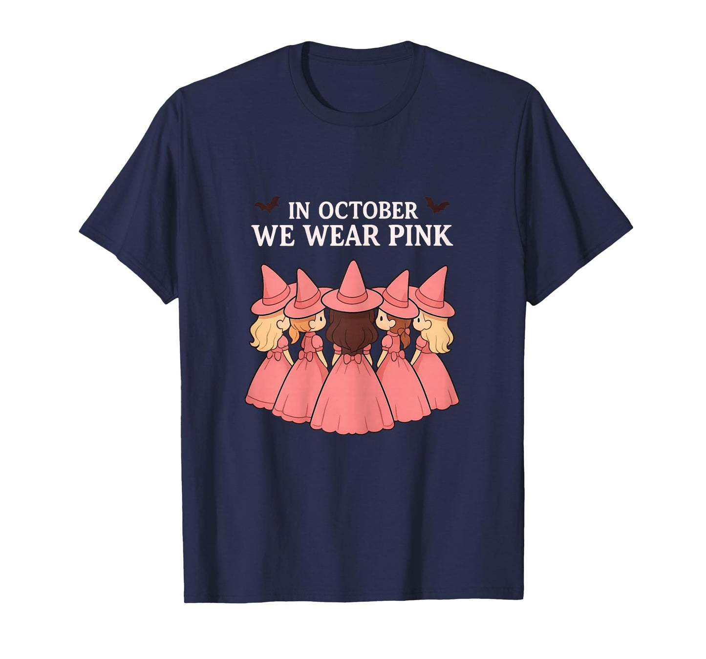 in October We Wear Pink Witches Group Breast Cancer Awarenes T-Shirt