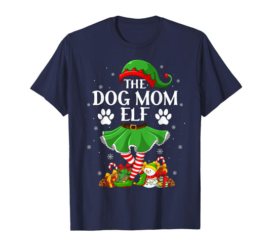 Dog Mom Elf Christmas Family Elf Squad Xmas Girls Women T-Shirt