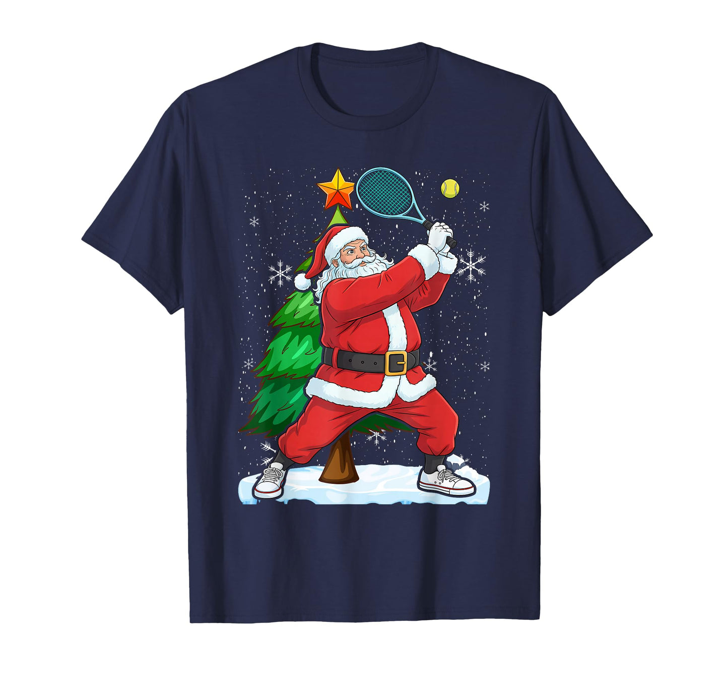 Christmas Santa Claus Game Tennis Racket T-Shirt