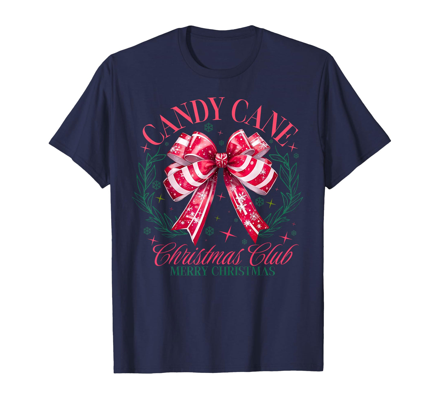 Cute Pink Candy Cane Christmas Club Coquette Bow Xmas Pajama T-Shirt