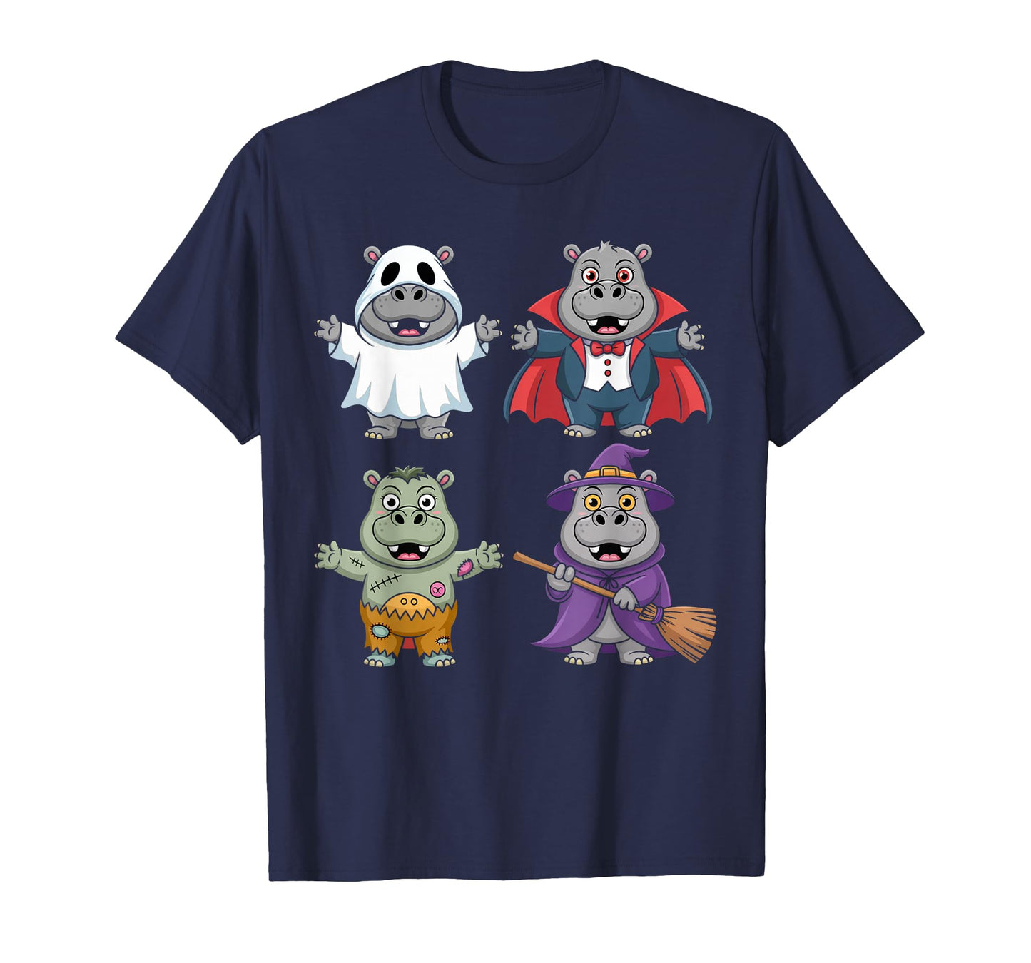 Funny Hippo Ghost Witch Zombie Halloween Costume Boys Girls T-Shirt
