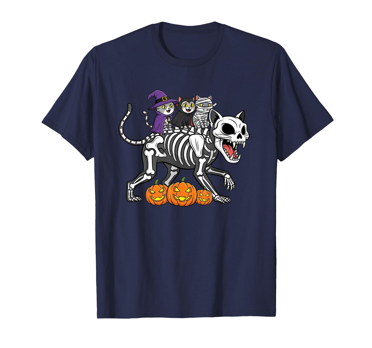 Funny Cat Skeleton Mummy Witch Halloween Kids Mens Womens T-Shirt