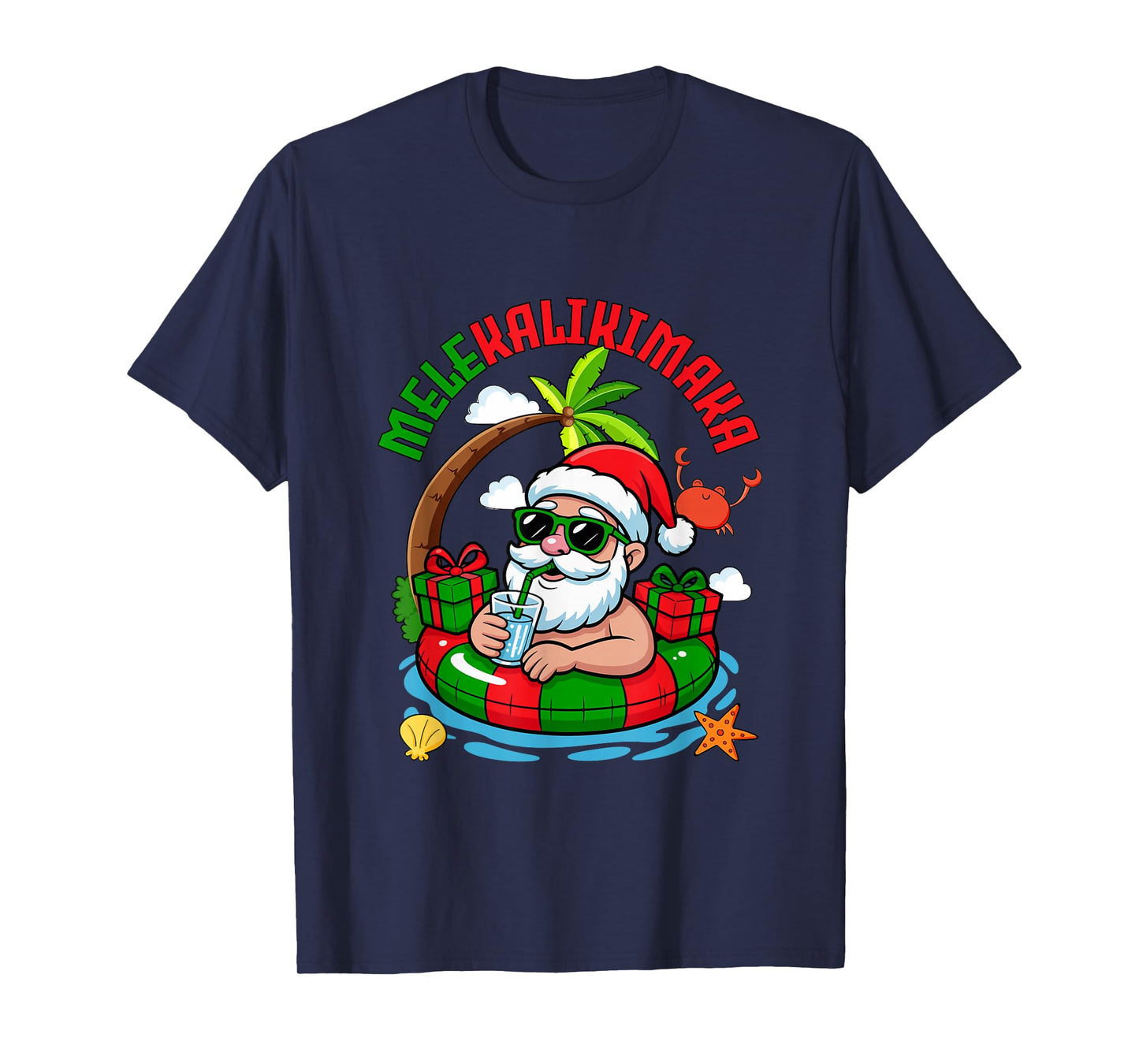 Mele Kalikimaka Christmas Hawaiian Santa Relaxing On Beach T-Shirt