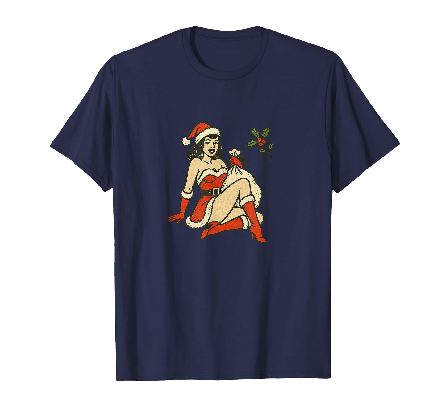 Vintage Merry Christmas Pinup Girl Holiday Retro Art T-Shirt