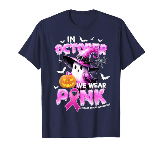 in October We Wear Pink Shirt Ghost Breast Cancer Awareness T-Shirt