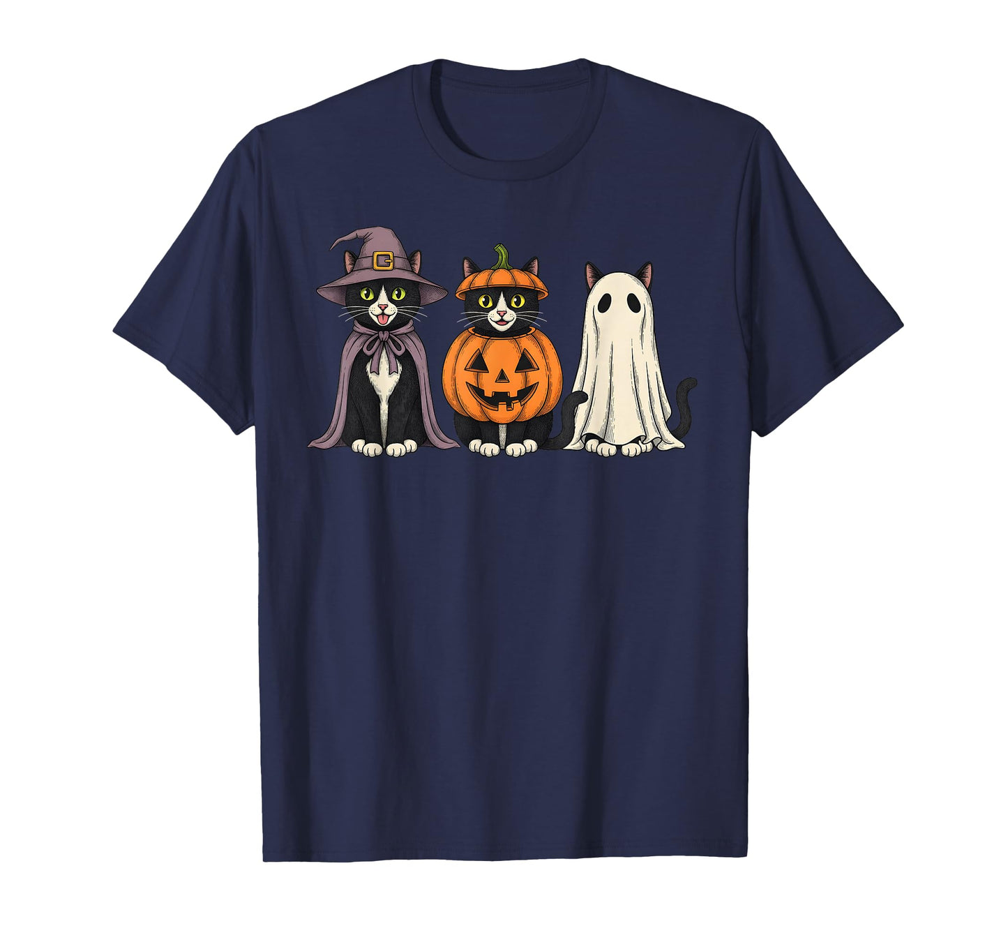Spooky Ghost Tuxedo Cat Lover Pumpkin Halloween T-Shirt