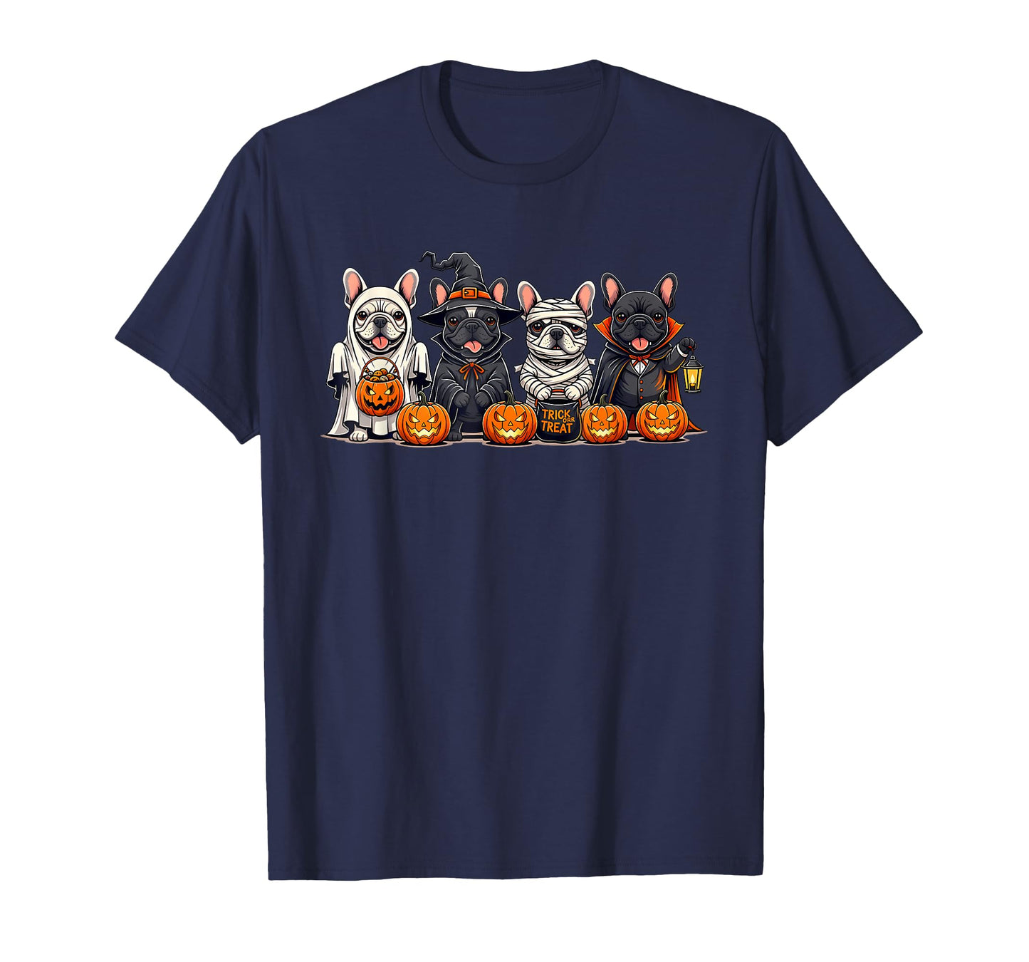 Cute French Bulldog Ghost Witch Pumpkins Halloween Dog T-Shirt