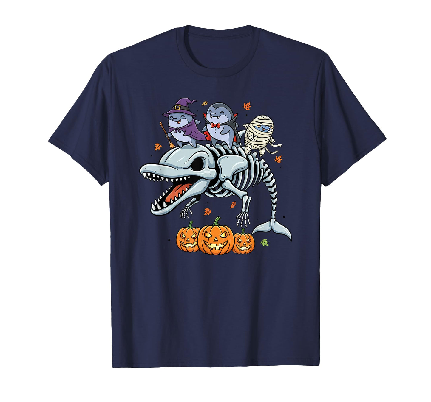 Dolphin Skeleton Mummy Witch Halloween Kids Mens Womens T-Shirt