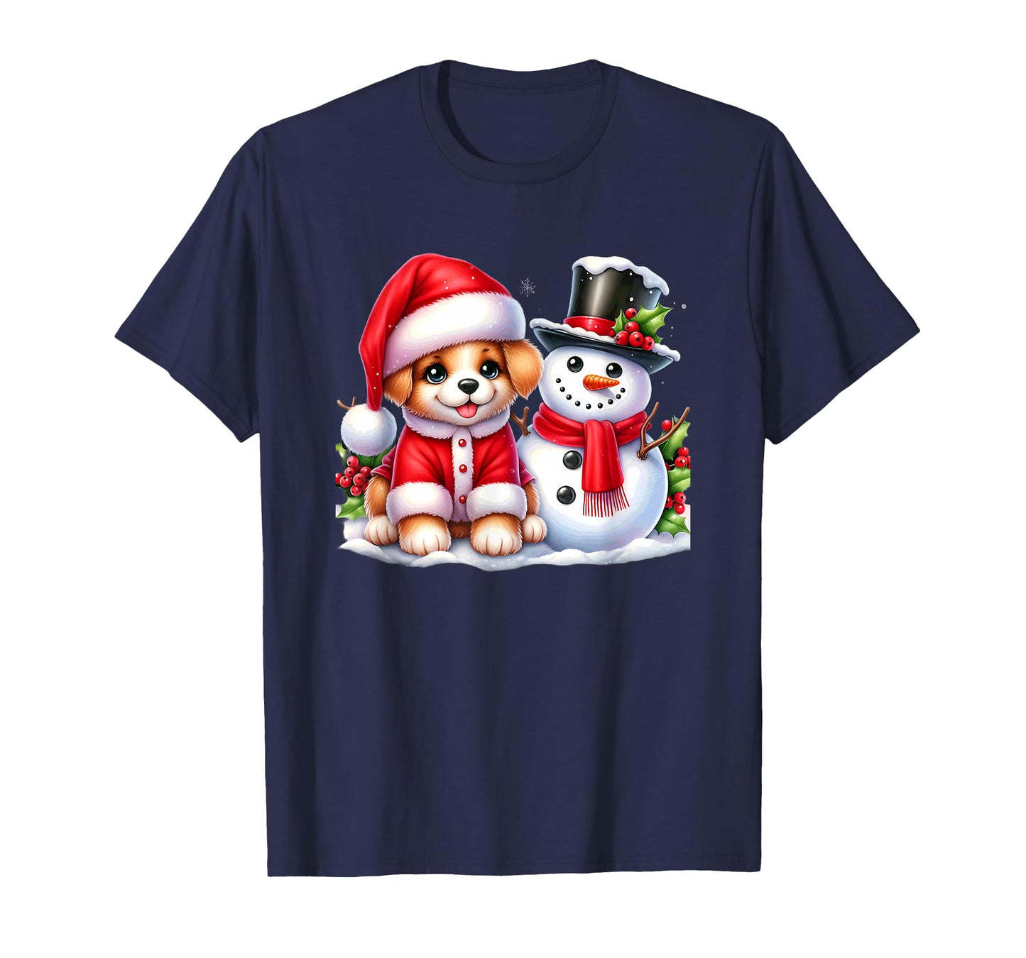 Merry Christmas Puppy and Snowman Joyful Holiday T-Shirt