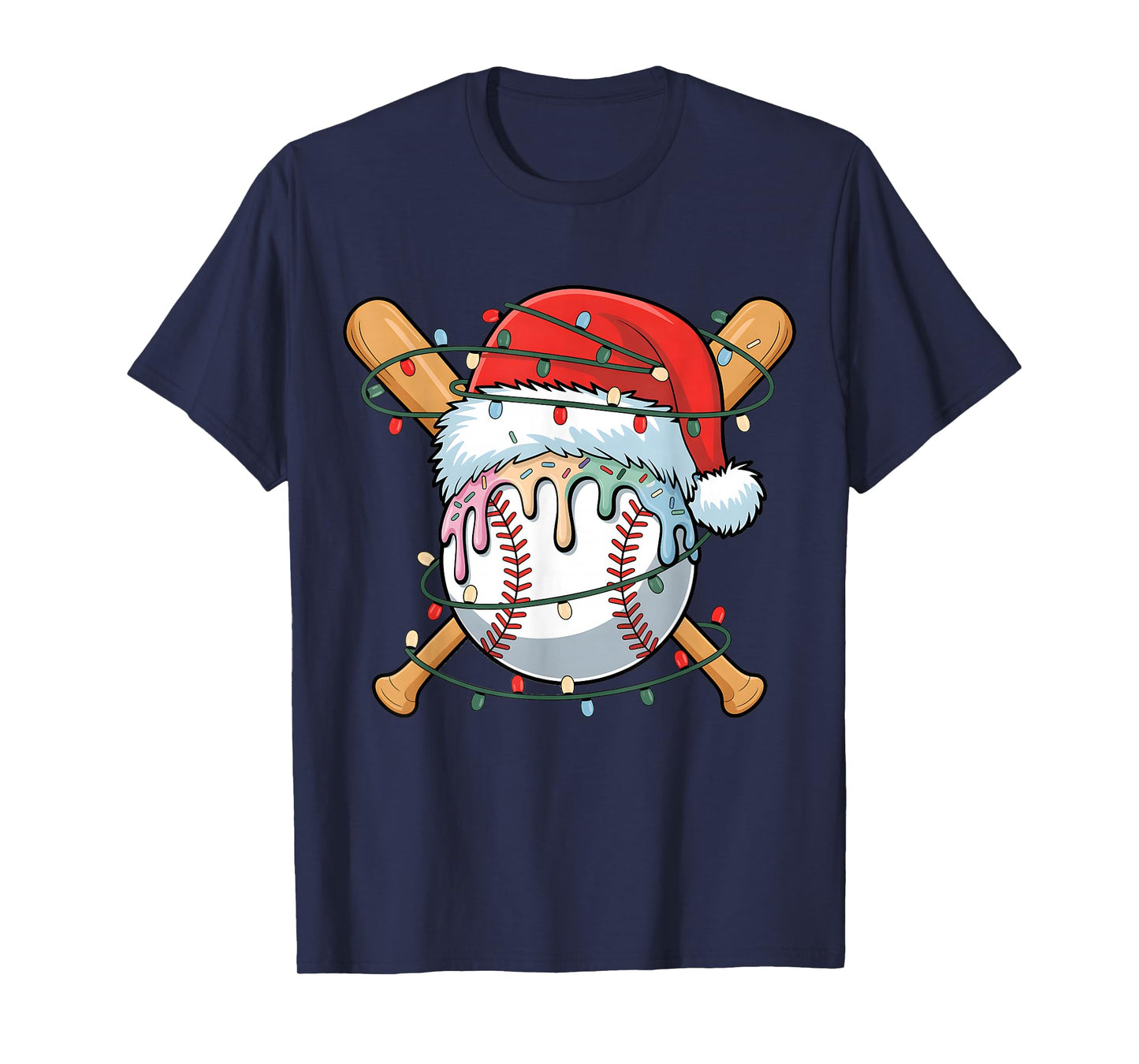 Christmas Baseball Player Ice Cream Santa for Men Boys T-Shirt